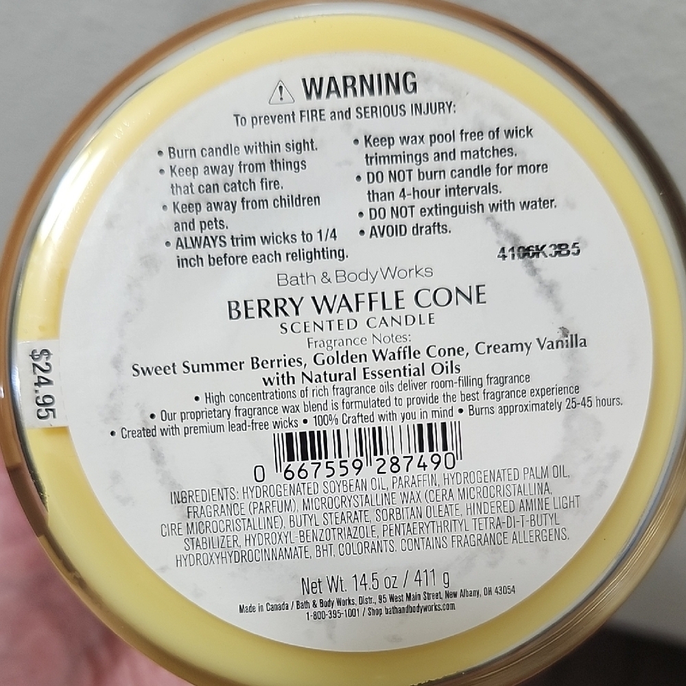 Bath & Body Works Berry Waffle Cone Candle - Purple and Gold - Picture 2 of 3